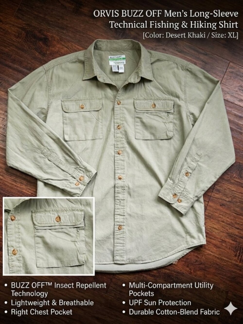 Orvis Buzz Off Men’s XL Technical Fishing Hiking Shirt